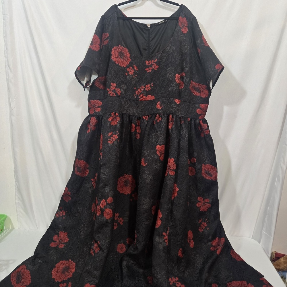 eShakti Custom Plus Size 6X Black Red Floral Jacquard Formal Maxi Dress